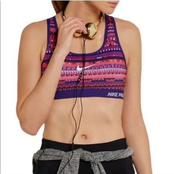 Nike Pro Dri-Fit Purple Red Geometric Aztec Jog bra Sz Small - Picture 1 of 4